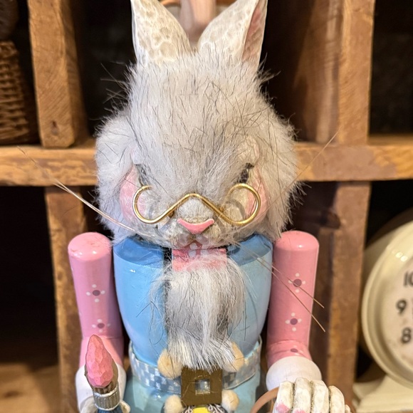 Vintage Inspired Whimsical Rabbit Nutcracker with Pastel Colors - Picture 2 of 15